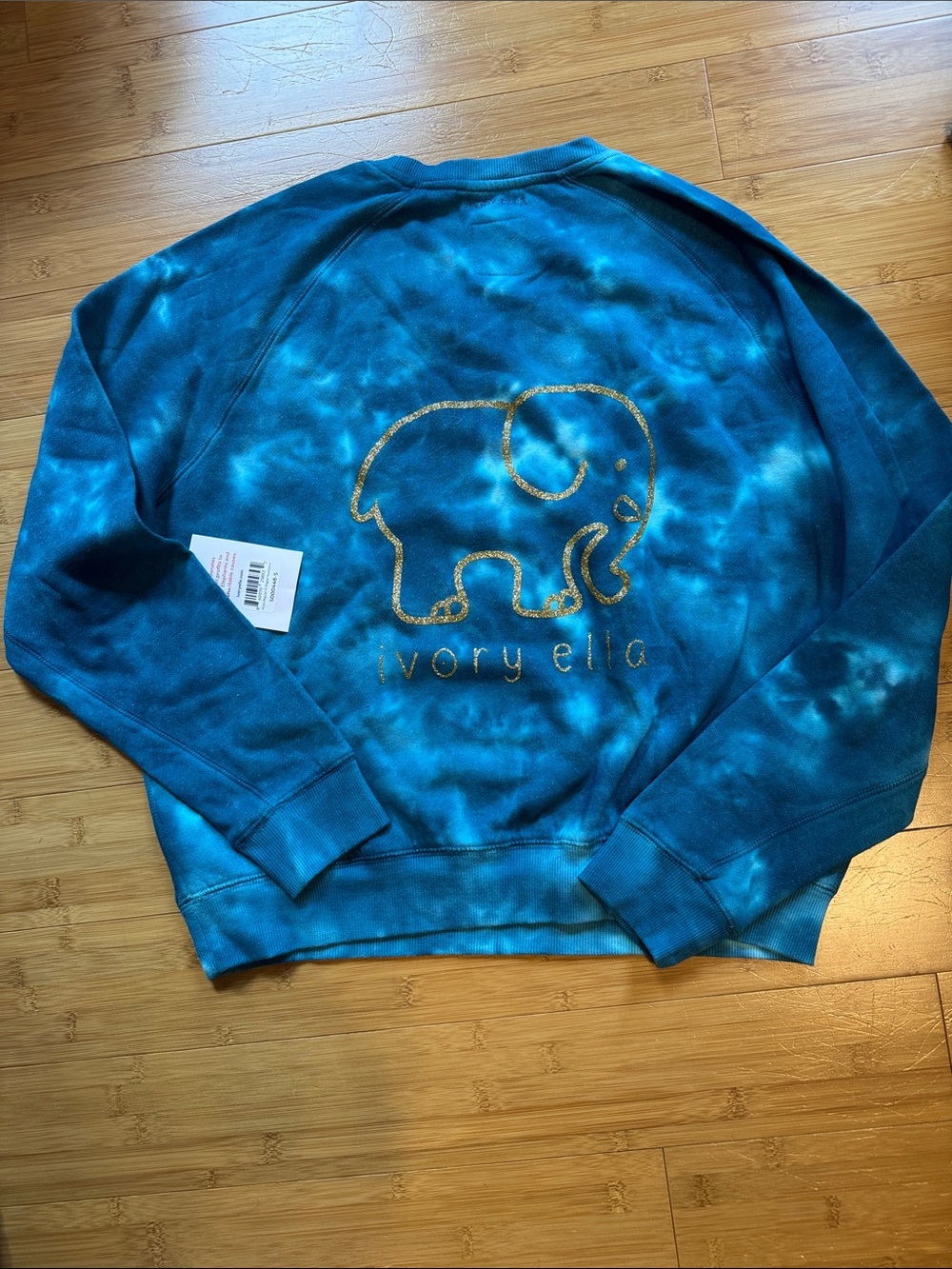 ivory ella Teal Tie-Dye Sweatshirt with Gold Elephant Logo